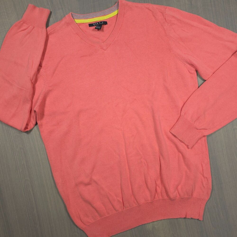 21 Men Peach Salmon Coral V Neck Sweater Large L, 100% Cotton